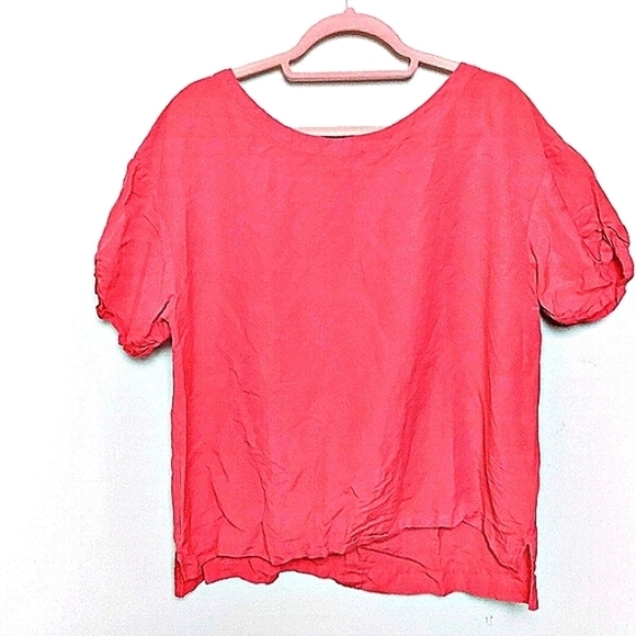 A New Day Pink Boxy Puff Sleeve Linen Blend Top Size XL - Picture 2 of 9